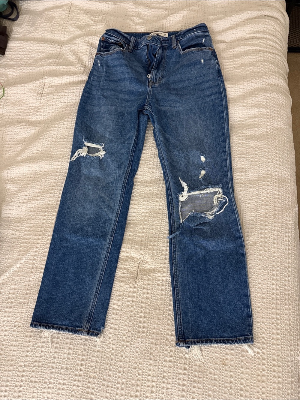 Abercrombie & Fitch Medium Blue Distressed Straight-Leg Jeans